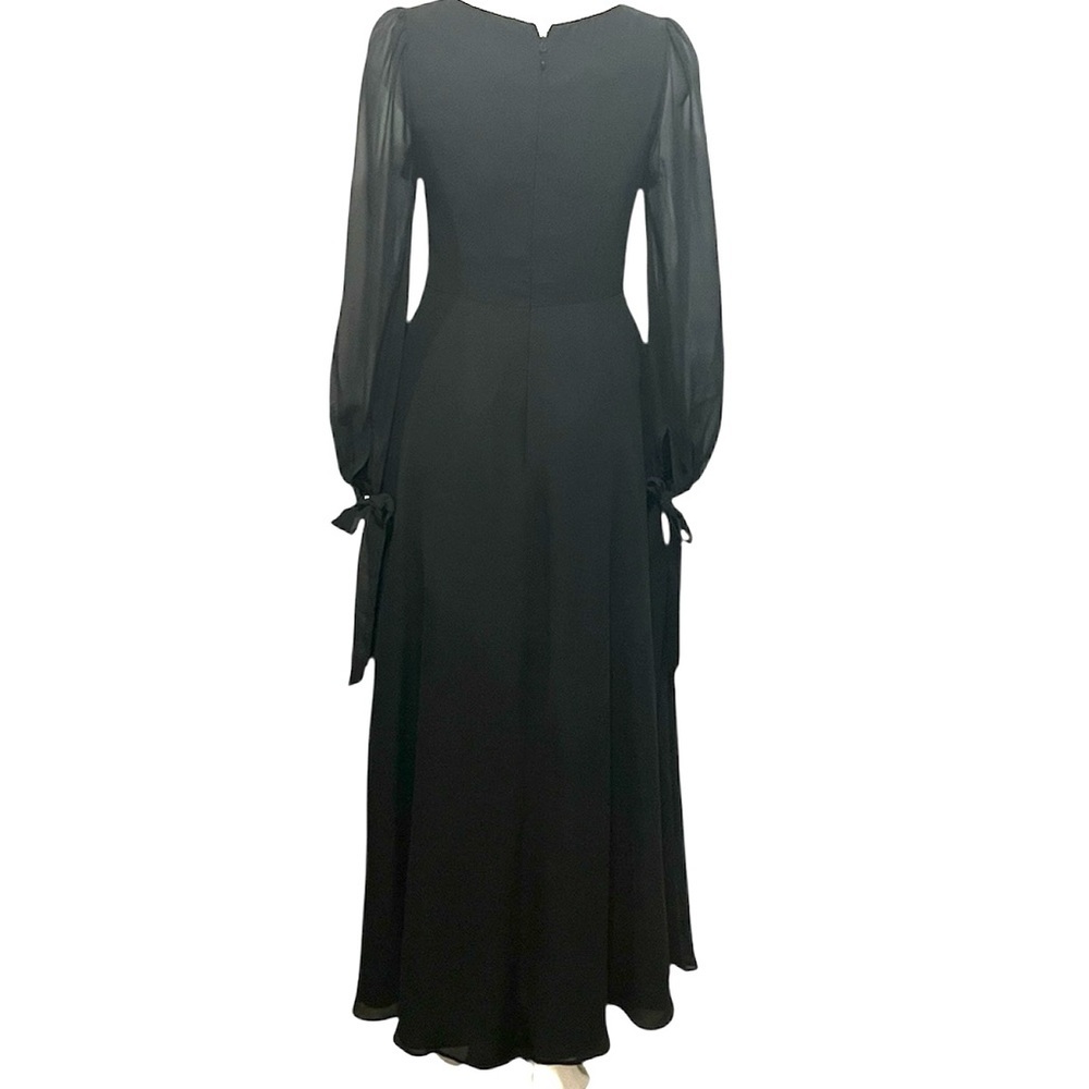 Azazie black chiffon Leonia square neck bishop sleeve maxi dress size A2 - Picture 3 of 9